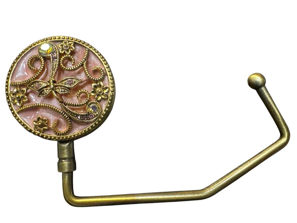 SPRING STREET LIGHT PINK ANTIQUE GOLD PURSE TABLE HOOK HANGER